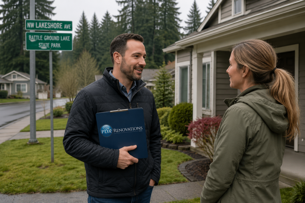 Battle Ground WA homeowner discussing a cash home sale with PDX Renovations Cash Home Buyers Battle Ground Wa Battle Ground Lake